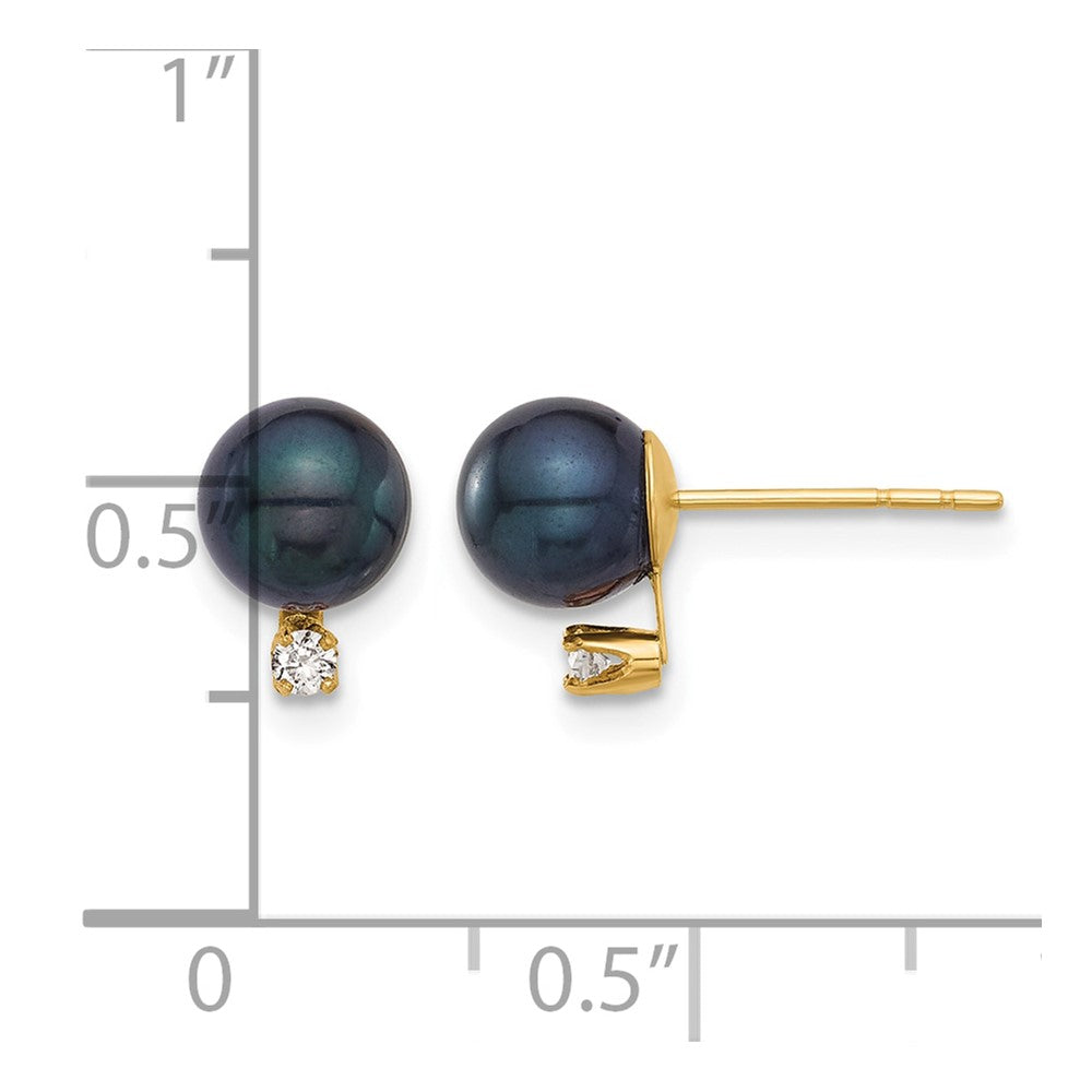 14K 6-7mm Round Black Akoya Pearl and .06ct Diamond Post Earrings
