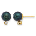14K 7-8mm Round Black Akoya Pearl and .10ct Diamond Post Earrings