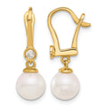 14K 7-8mm Round White Akoya Pearl and .10ct Diamond Dangle Earrings