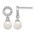 14K White Gold 6-7mm Rnd White Akoya Pearl and .20ct Dia Dangle Earrings