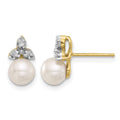 14K 5-6mm Round White FWC Pearl and .06ct Diamond Post Earrings