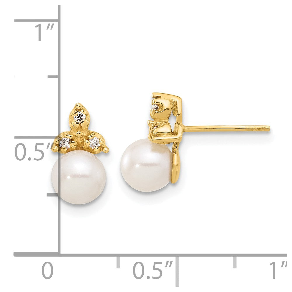14K 5-6mm Button Freshwater Cultured Pearl .06ct Dia Post Earrings