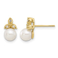14K 5-6mm Button Freshwater Cultured Pearl .06ct Dia Post Earrings