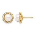 14K 7-8mm Button Freshwater Cultured Pearl and .28ct Dia Post Earrings