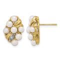14K 3-4mm Button White FWC Pearl and .02ct Diamond Post Earrings