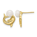 14K 5-6mm Button White FWC Pearl Dolphin Post Earrings