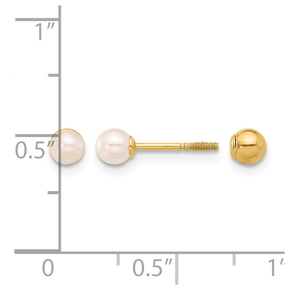 14K 3-4mm Round FWC Pearl Front and Back Ball Post Earrings