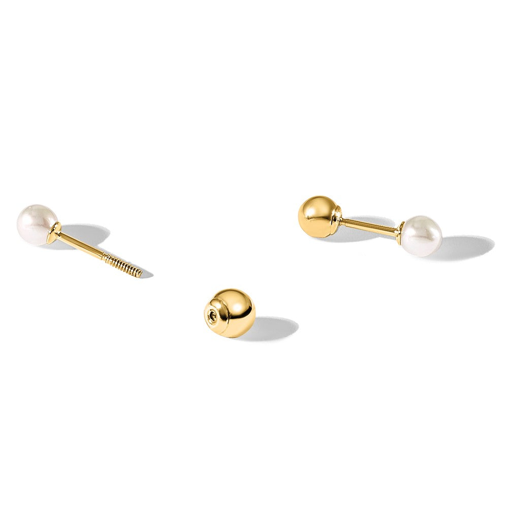 14K 3-4mm Round FWC Pearl Front and Back Ball Post Earrings