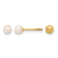 14K 3-4mm Round FWC Pearl Front and Back Ball Post Earrings