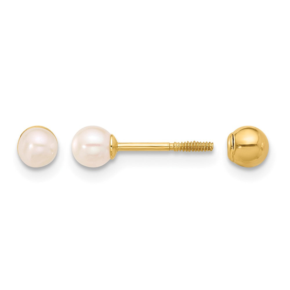 14K 3-4mm Round FWC Pearl Front and Back Ball Post Earrings