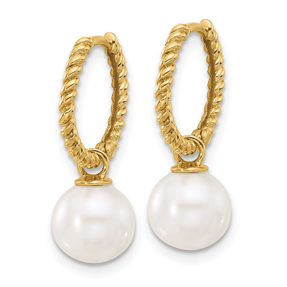 14K 7-8mm Black & White FWC Pearl Removable Dangle Hoop Earrings