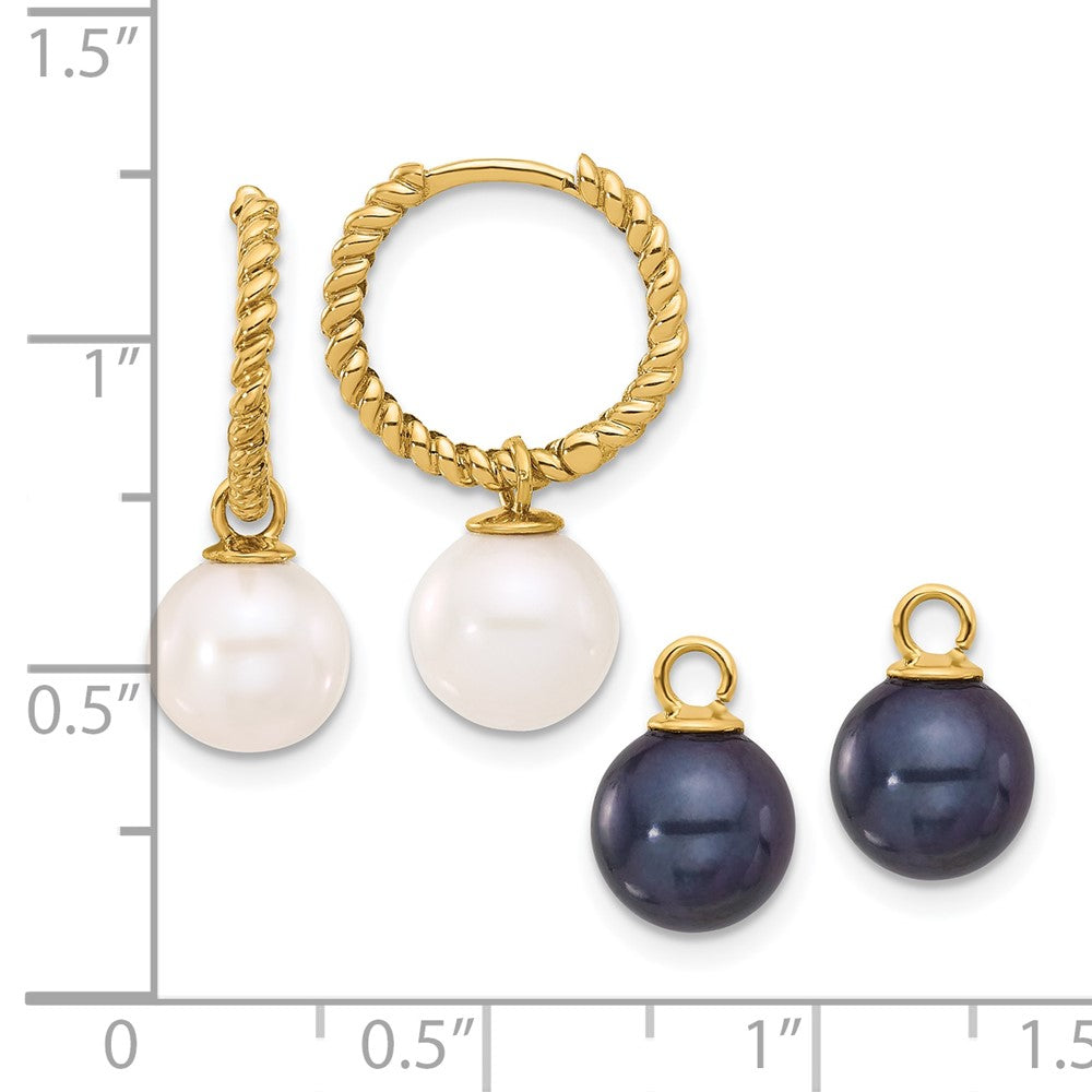 14K 7-8mm Black & White FWC Pearl Removable Dangle Hoop Earrings