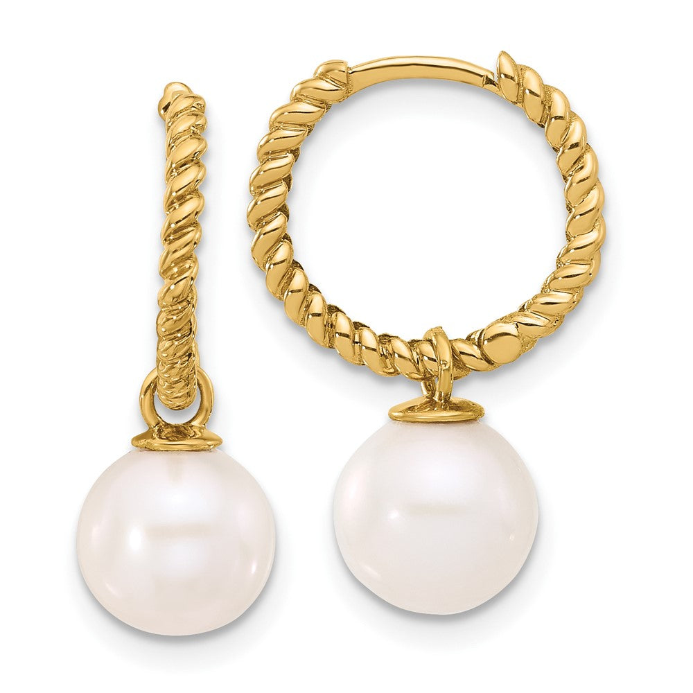14K 7-8mm Black & White FWC Pearl Removable Dangle Hoop Earrings