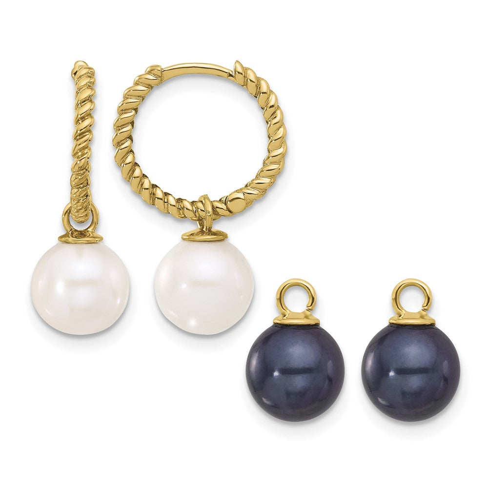 14K 7-8mm Black & White FWC Pearl Removable Dangle Hoop Earrings