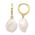 14K 11-12mm White Keshi Freshwater Cultured Pearl Dangle Hoop Earrings