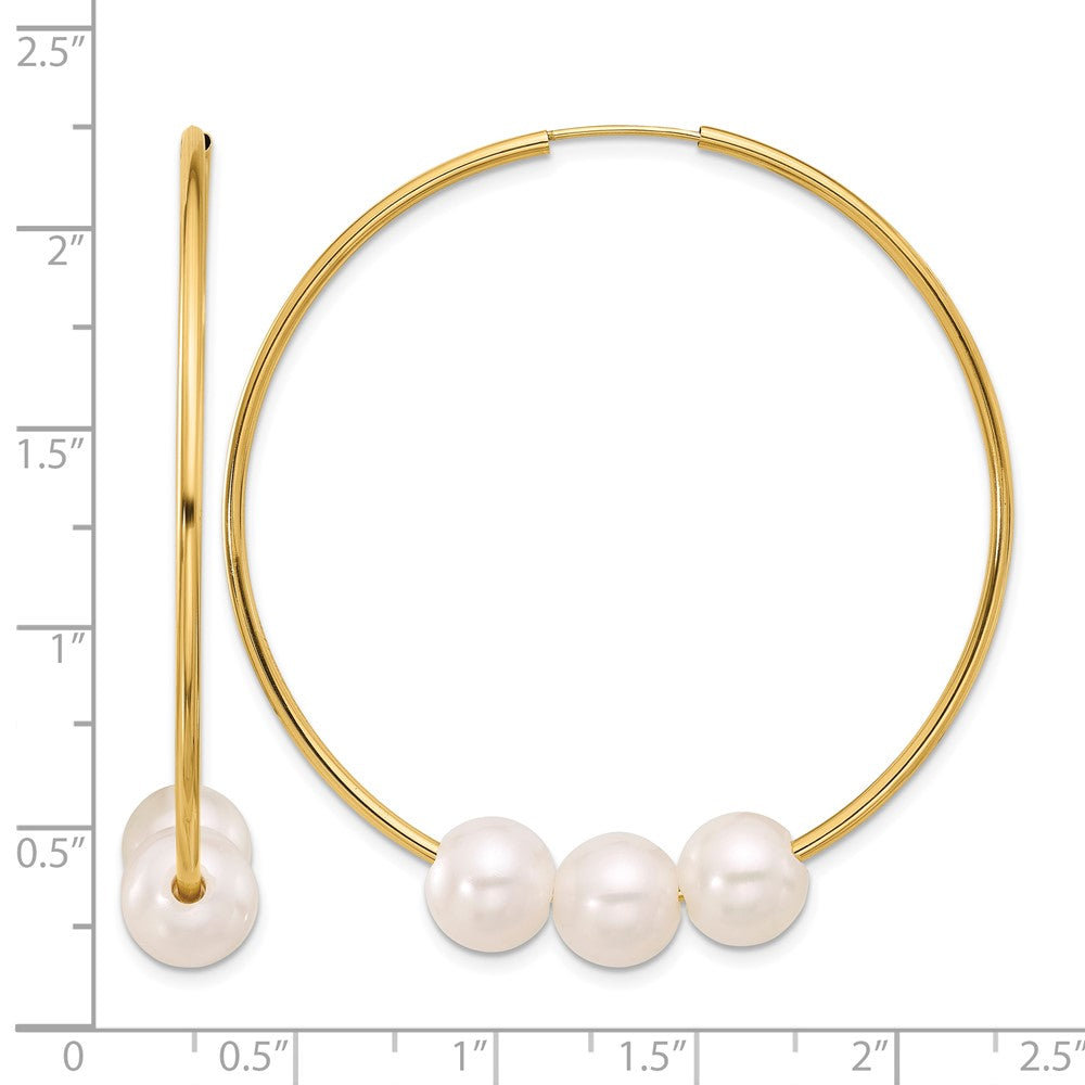 14K 8-9mm White Round Freshwater Cultured Pearl Infinity Hoop Earrings