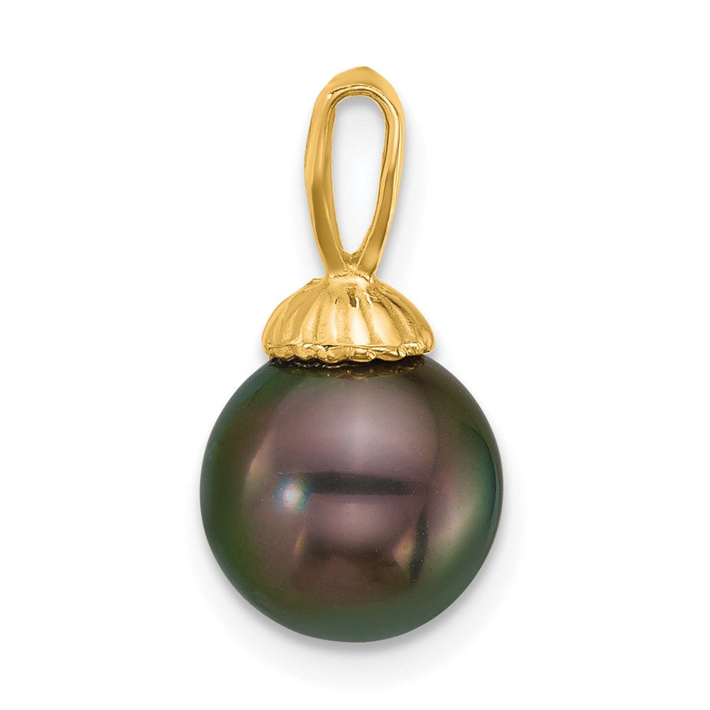 14k 8-9mm Round Blk Tahitian Saltwater Cultured Pearl Pendant