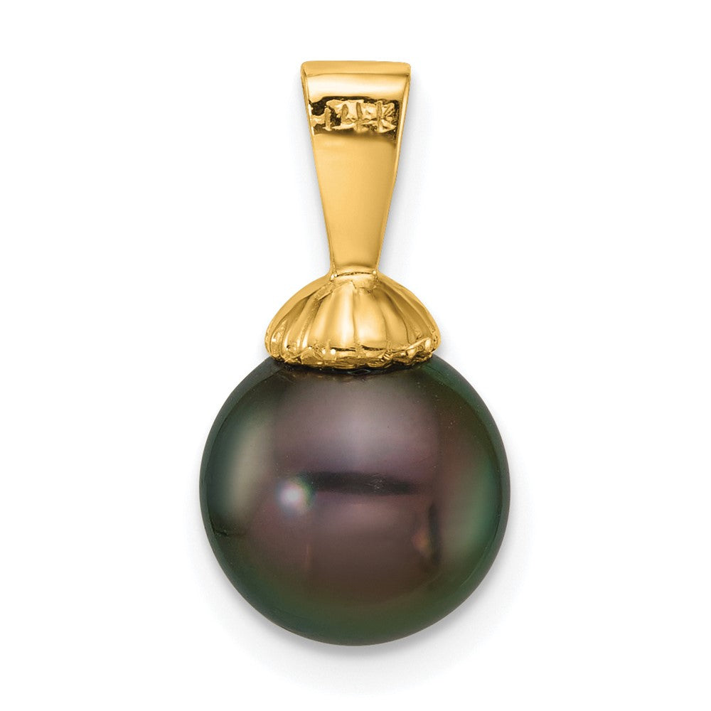 14k 8-9mm Round Blk Tahitian Saltwater Cultured Pearl Pendant