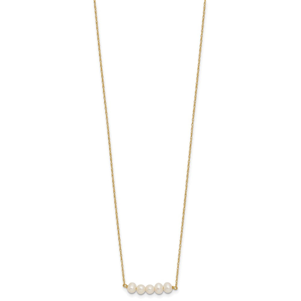 14k 4-5mm Semi-Round White FWC 5 Pearl Bar 19.5in Necklace