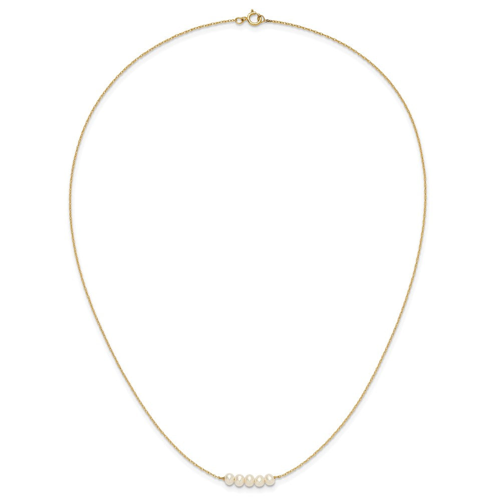 14k 4-5mm Semi-Round White FWC 5 Pearl Bar 19.5in Necklace