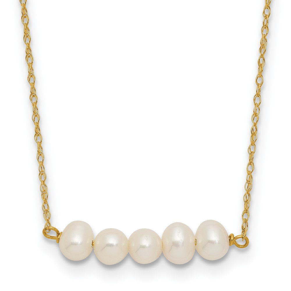 14k 4-5mm Semi-Round White FWC 5 Pearl Bar 19.5in Necklace