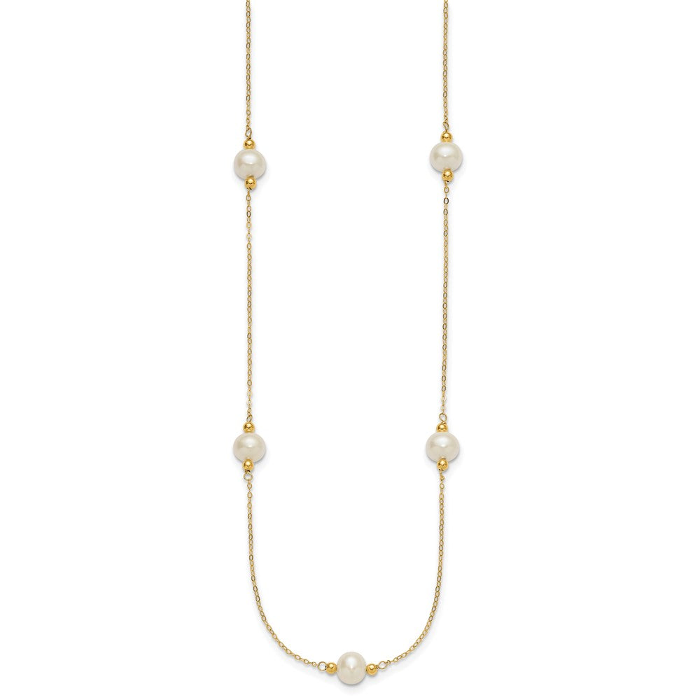 14k 8-9mm Near-round White FWC Pearl 5 Station 18in Necklace