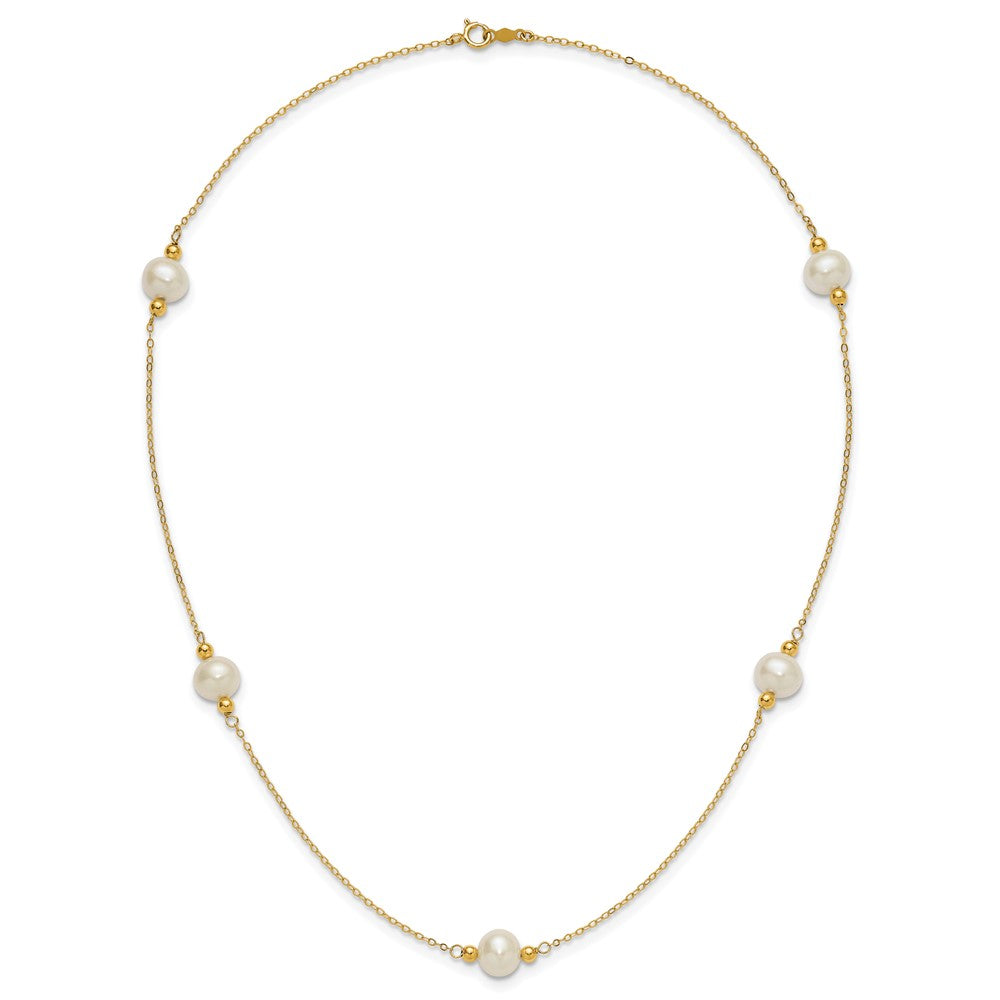 14k 8-9mm Near-round White FWC Pearl 5 Station 18in Necklace