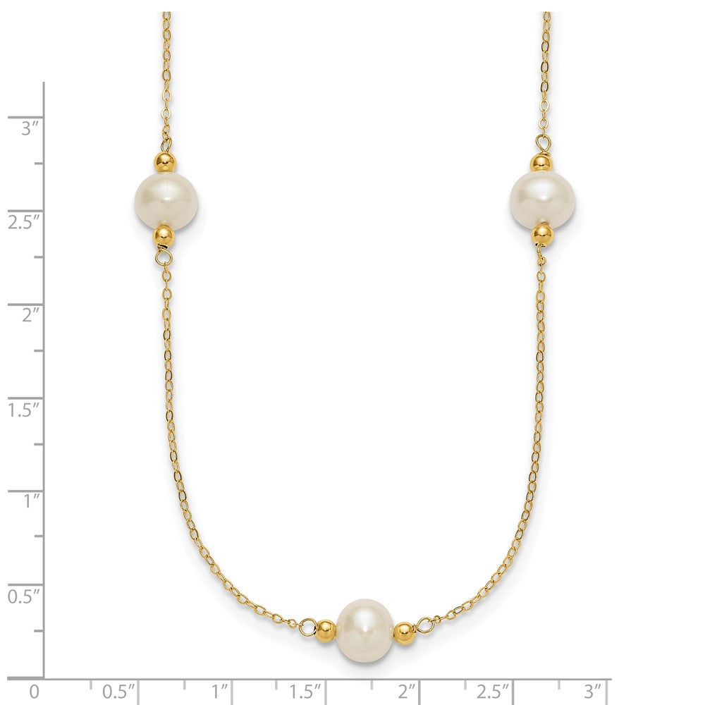 14k 8-9mm Near-round White FWC Pearl 5 Station 18in Necklace