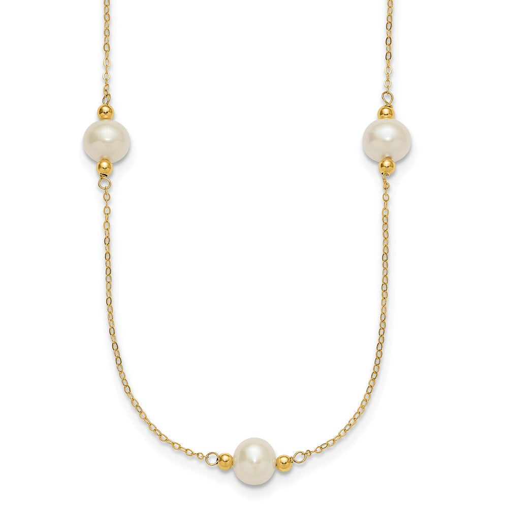 14k 8-9mm Near-round White FWC Pearl 5 Station 18in Necklace