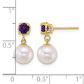 14k 7-8mm Round White FWC Pearl and Amethyst Post Dangle earrings