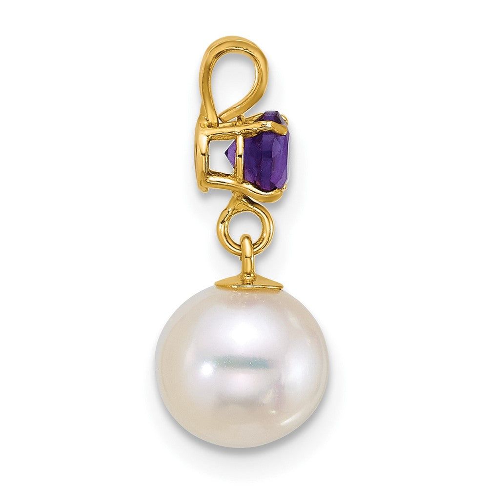 14k 7-8mm Round White FWC Pearl and Amethyst Pendant