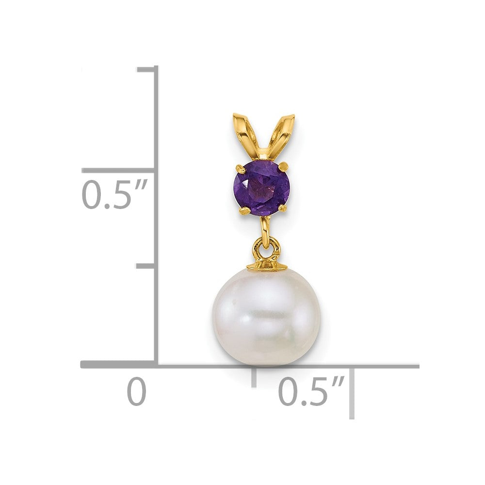 14k 7-8mm Round White FWC Pearl and Amethyst Pendant