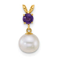 14k 7-8mm Round White FWC Pearl and Amethyst Pendant