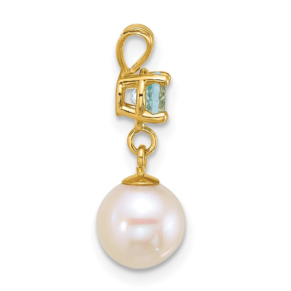 14k 7-8mm Round White FWC Pearl and Blue Topaz Pendant