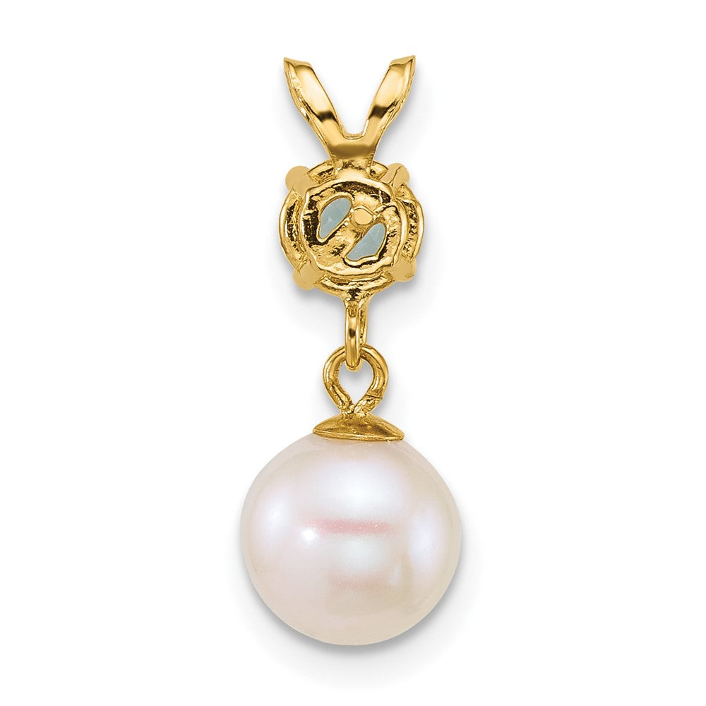 14k 7-8mm Round White FWC Pearl and Blue Topaz Pendant