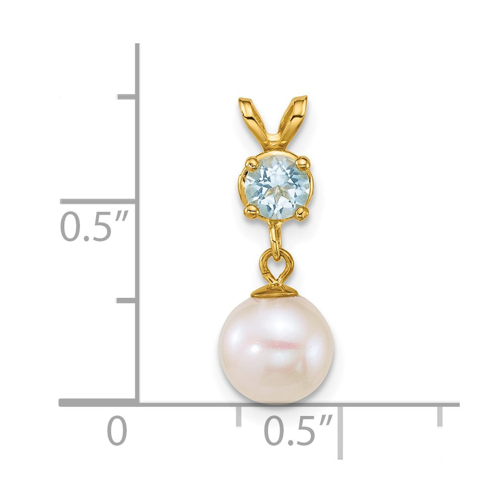 14k 7-8mm Round White FWC Pearl and Blue Topaz Pendant