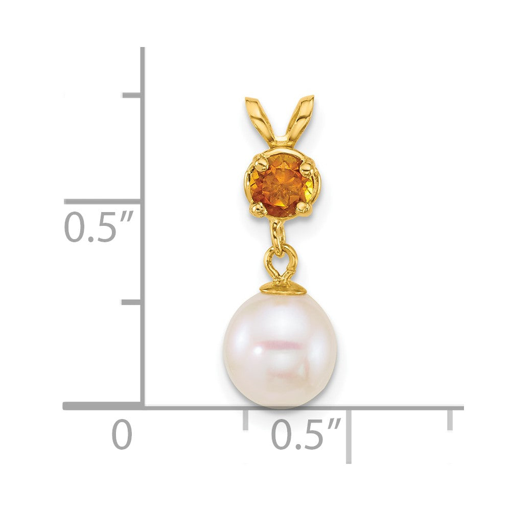14k 7-8mm Round White FWC Pearl and Citrine Pendant
