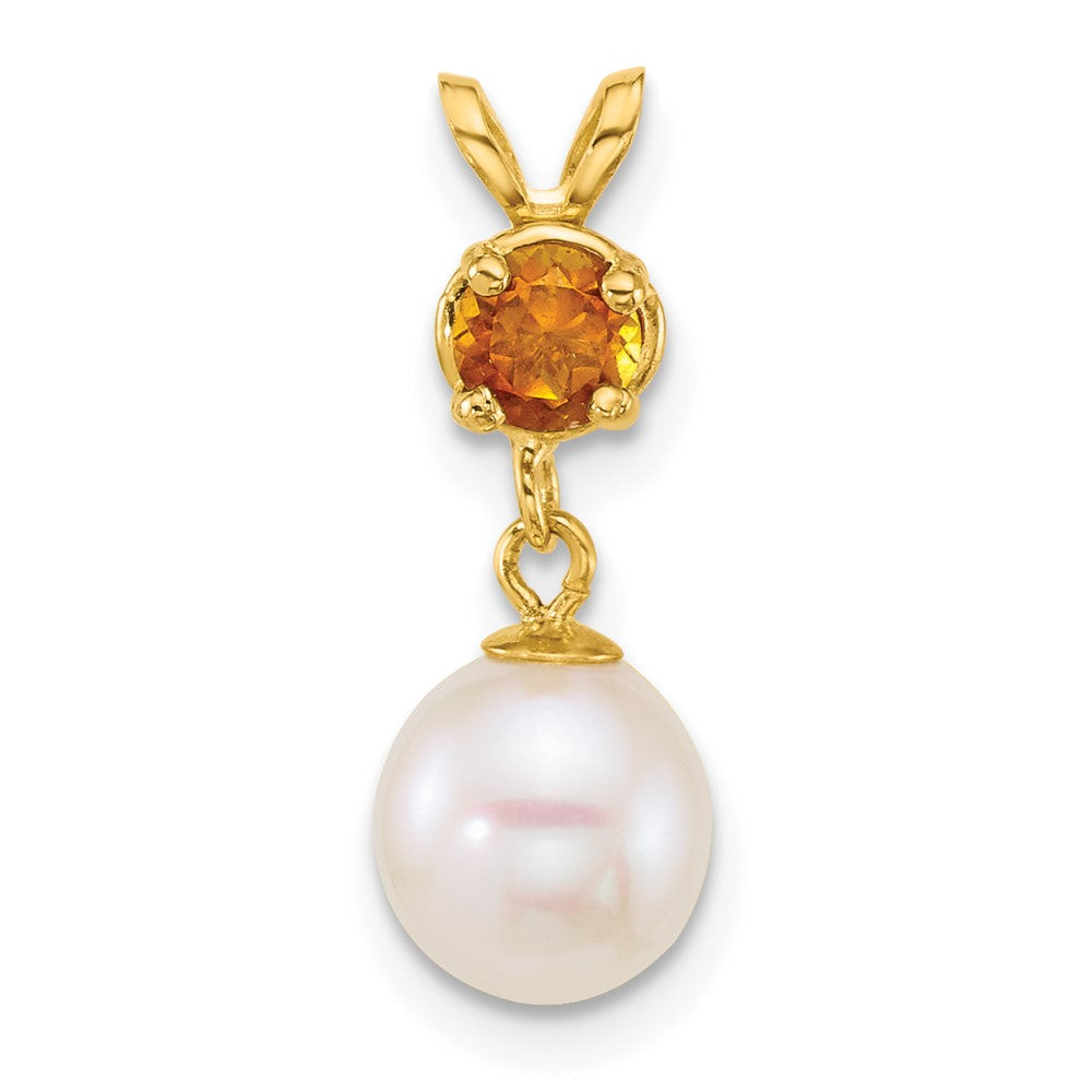 14k 7-8mm Round White FWC Pearl and Citrine Pendant