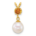 14k 7-8mm Round White FWC Pearl and Citrine Pendant