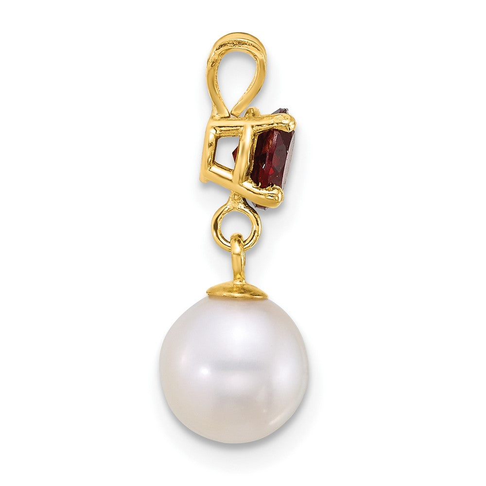 14k 7-8mm Round White FWC Pearl and Garnet Pendant