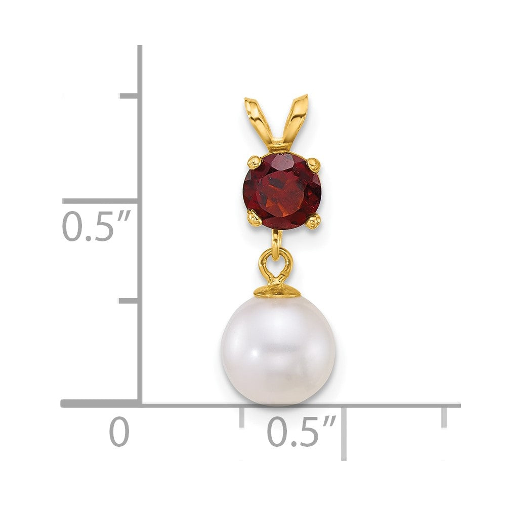 14k 7-8mm Round White FWC Pearl and Garnet Pendant