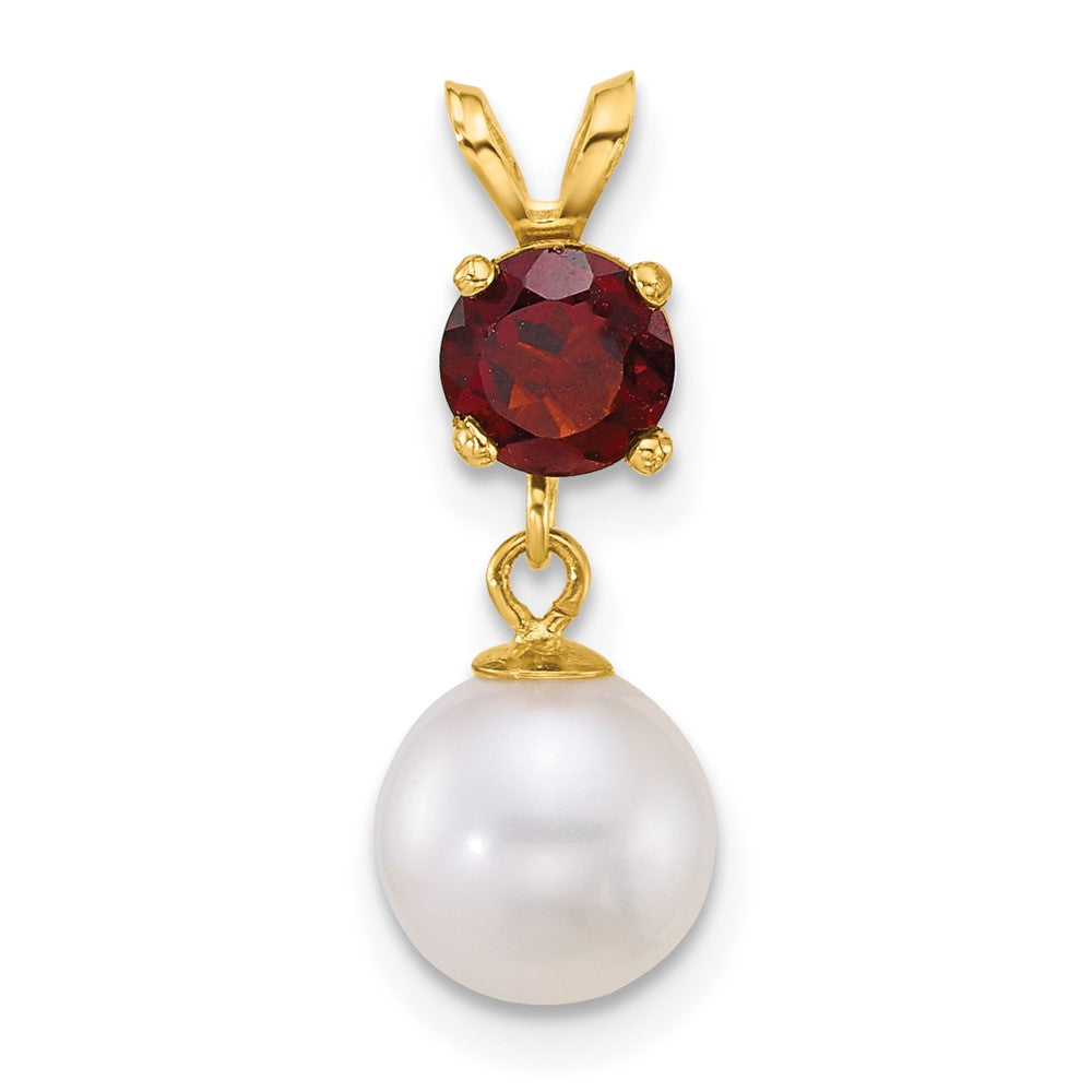14k 7-8mm Round White FWC Pearl and Garnet Pendant