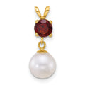 14k 7-8mm Round White FWC Pearl and Garnet Pendant