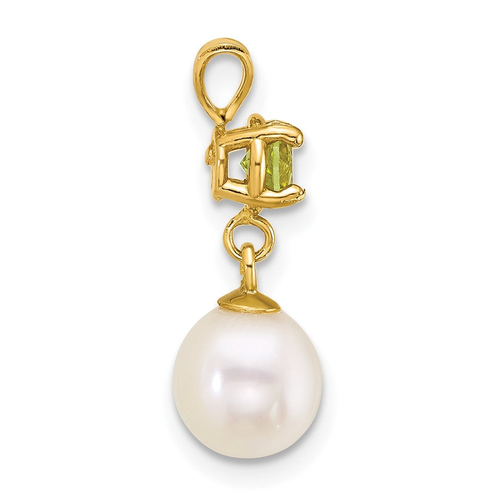 14k 7-8mm Round White FWC Pearl and Peridot Pendant