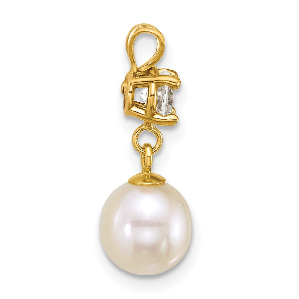 14k 7-8mm Round White FWC Pearl and White Topaz Pendant