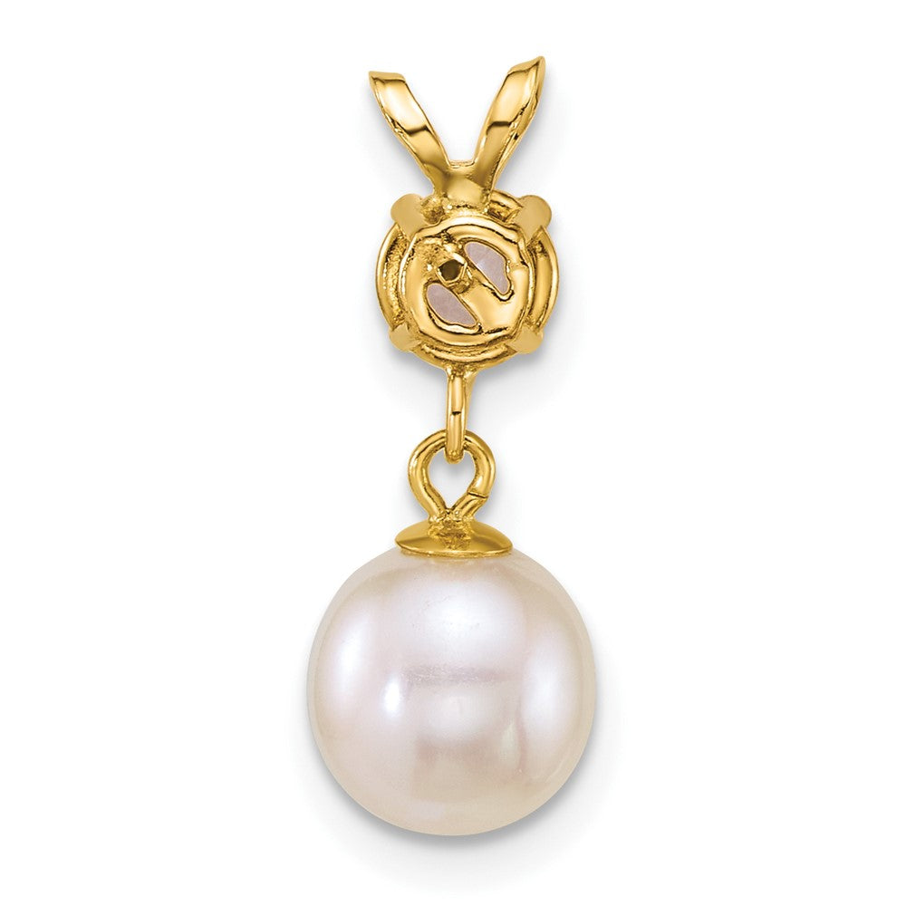 14k 7-8mm Round White FWC Pearl and White Topaz Pendant
