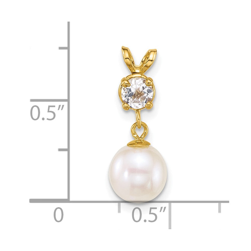 14k 7-8mm Round White FWC Pearl and White Topaz Pendant