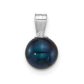 14k WG 7-8mm Round Black Freshwater Cultured Pearl Pendant