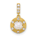 14k Polished and Grooved FWC Pearl and CZ Circle Pendant