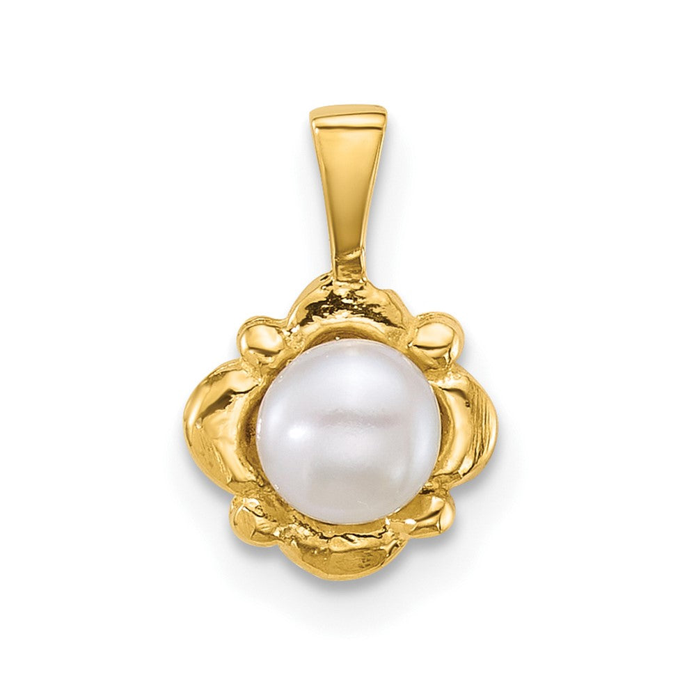 14k Polished 4-5mm Button Freshwater Cultured Pearl Pendant